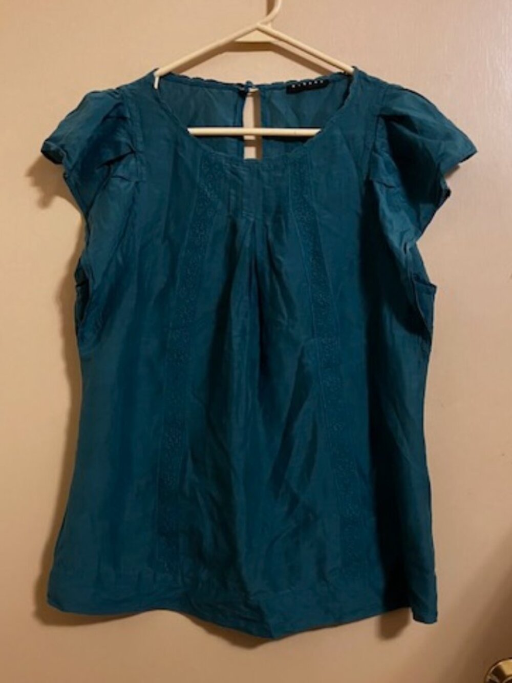 Sisley Emerald Green Silk Blend Fluttery Sleeves Top